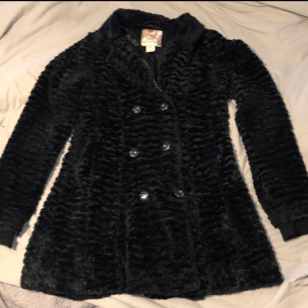 Free people furry black jacket size 10